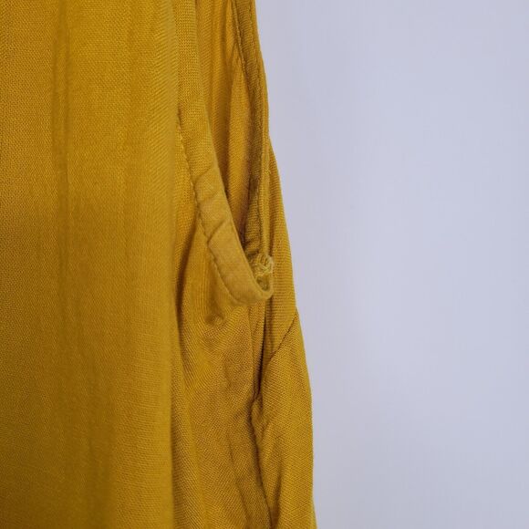Babydoll Mustard Yellow Top Size M Ruffle Linen Blend Shoulder Bows Sleeveless - Picture 9 of 11